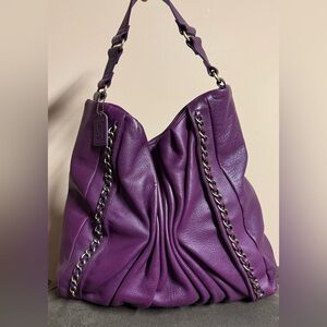 Soprano Purple Leather Hobo Shoulder Bag with Chain Detail